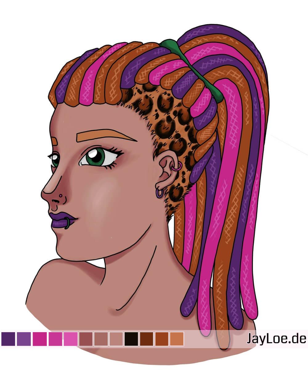 Punky girl with leo pattern hair and dreads